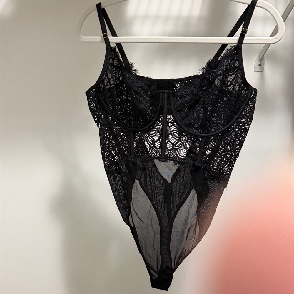 Anthropologie Black Lace Underwire Bodysuit